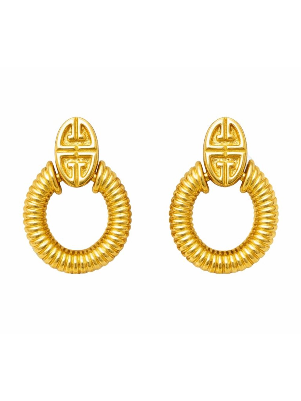 Vintage Givenchy Gold Statement Hoop Earrings Designer Ribbed